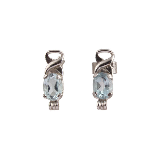 Blue Topaz Stud Earrings 925 Sterling Silver November Birthstone Jewelry Tiny Handmade Jewelry Birthday Gift for Her