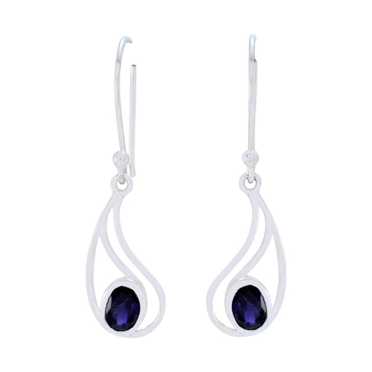Multi Birthstone Solitaire Dangle Earrings Handmade 925 Sterling Silver Earrings (Iolite)
