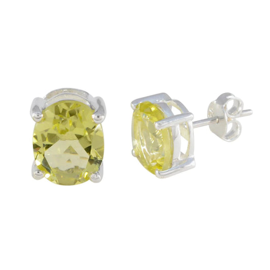 Lemon Quartz Stud Earrings Handmade Prong Setting Oval Faceted Gemstone 925 Sterling Silver Earrings