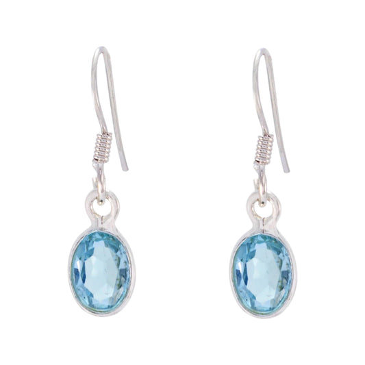 Natural Blue Topaz Dangle Earrings Handmade Bezel Setting 925 Sterling Silver Earring