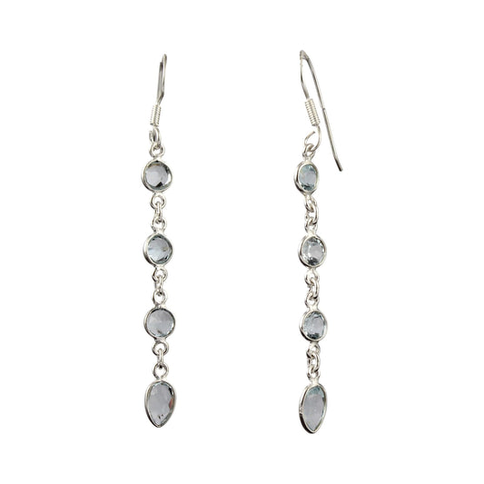 Long Dangle Minimalist Blue Topaz Earrings Handmade 925 Sterling Silver Faceted Gemstone Earrings Gift For Her