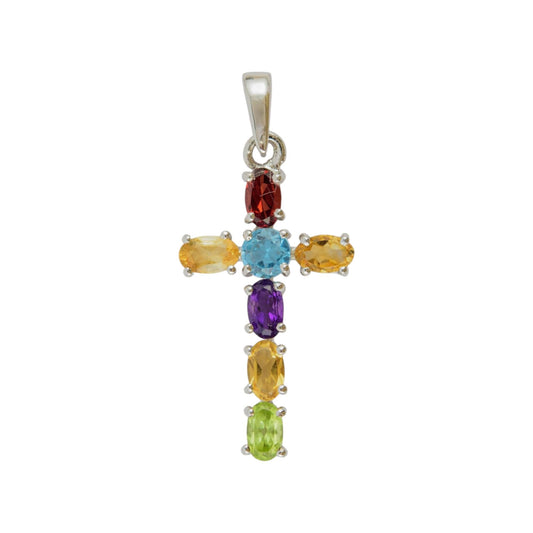 Multi Birthstone Cross Pendant Handmade 925 Sterling Silver Cross Pendant Natural Gemstone Pendant