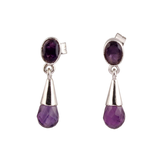 Natural Amethyst Drop Post Earrings Handmade 925 Sterling Silver Dangle Earrings Jewelry