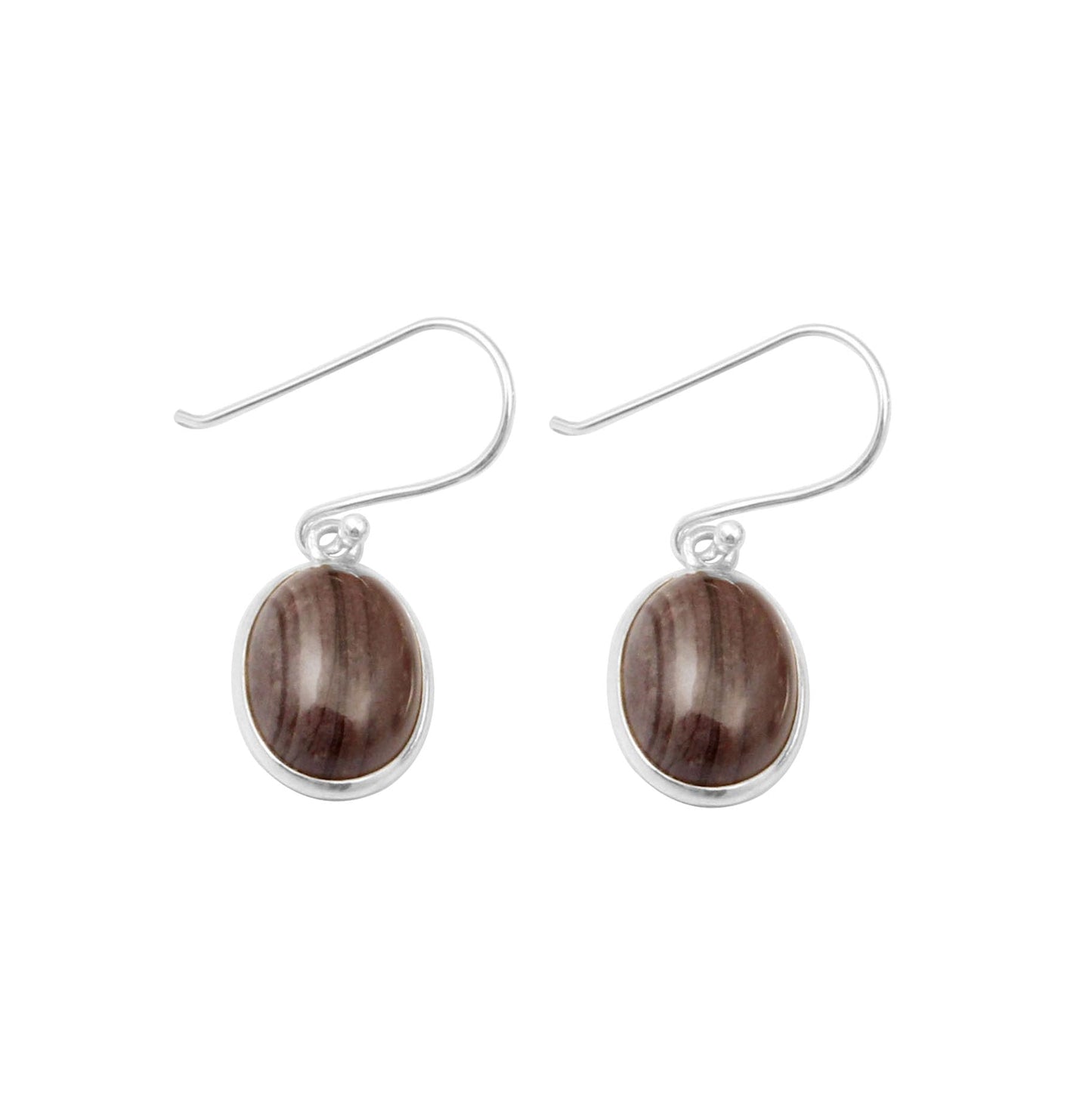 Coffee Bean Jasper Earrings Handmade 925 Sterling Silver Oval Shape Gemstone Dangle Bezel Set Earrings