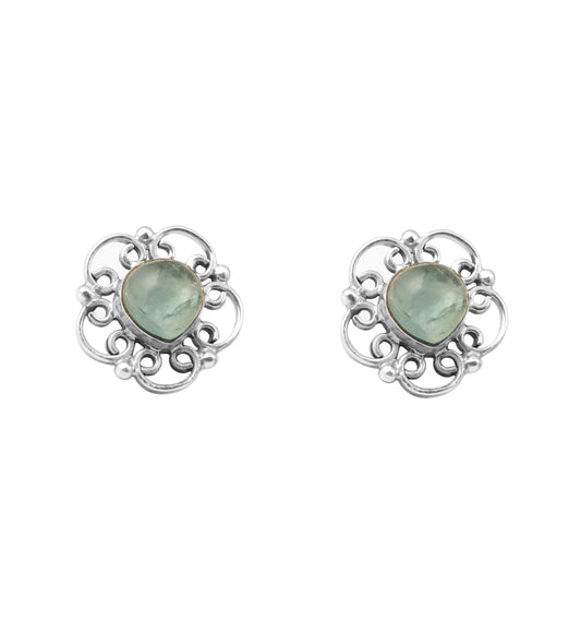 Natural Apatite Gemstone Stud Handmade 925 Sterling Silver Stud Earrings For Women Bohemian Blue Gemstone Bezel Set Earrings