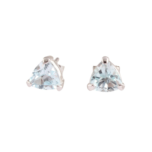 Minimalist Blue Topaz Stud Post Earrings 925 Sterling Silver Handmade Faceted Gemstone Studs Jewelry Prong Setting Earring