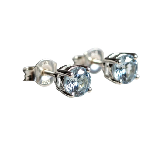 Dainty Aquamarine Stud Earrings Handmade Prong Setting 925 Sterling Silver March Birthstone Stud