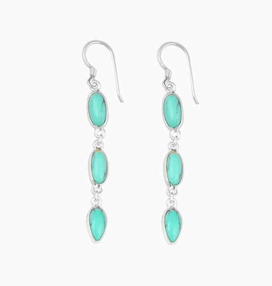 Turquoise Earrings 925 Sterling Silver Handmade Long Dangle Natural Gemstone Jewelry Gift For Her