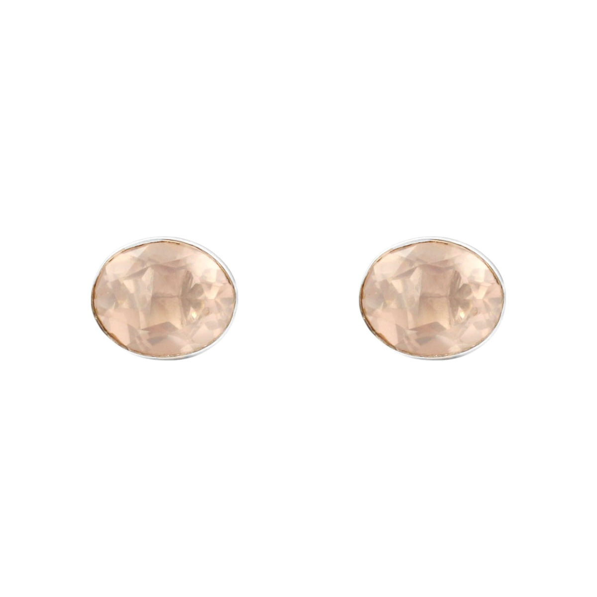 Rose Quartz Stud Earrings Bezel Oval Cut Stud Handcrafted Earrings Lightweight Natural Gemstone Jewelry