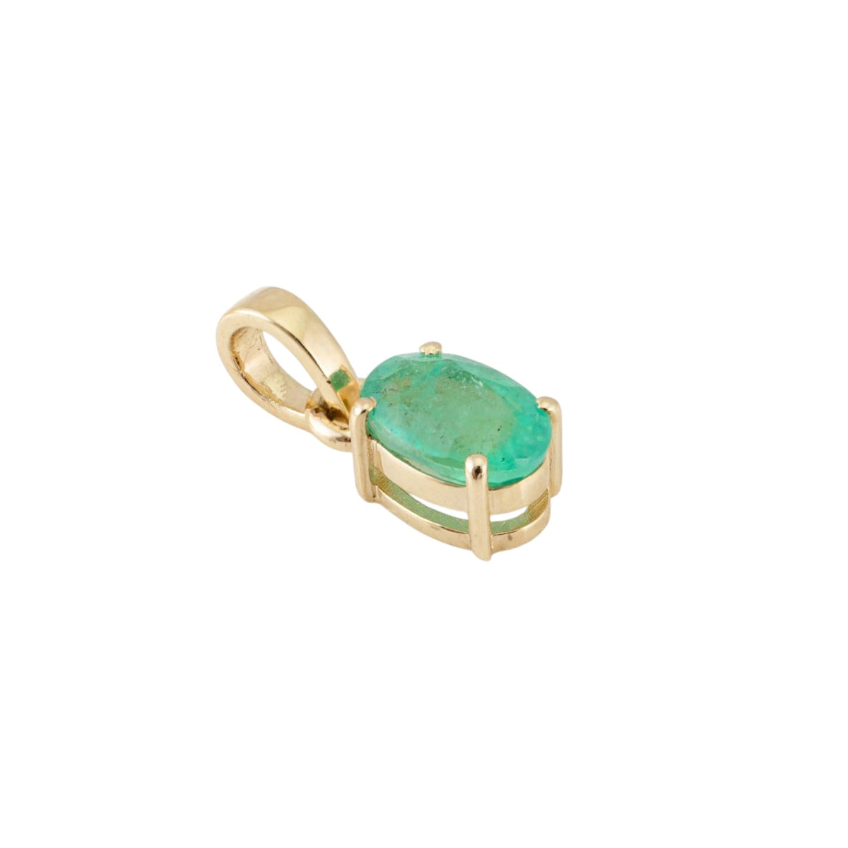 Solid 14K Yellow Gold Pendant Natural Oval Emerald Gold May Birthstone Pendant Minimalist Solitaire Statement Necklace