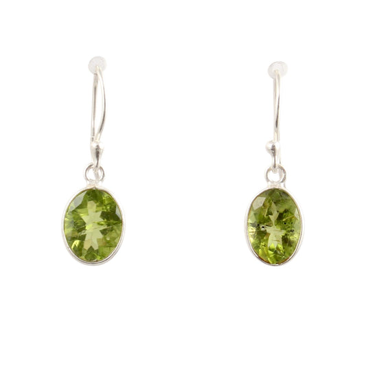 Faceted Peridot Earrings 925 Sterling Silver Handmade Natural Gemstone Bezel Set August Birthstone Earring