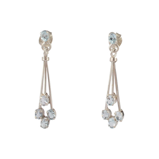 Minimalist Dangle Blue Topaz Earrings Handmade Prong Set 925 Sterling Silver Faceted Gemstone Earrings