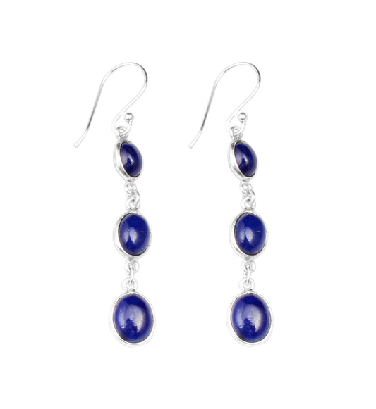 Natural Lapis Lazuli Earrings Handmade 925 Sterling Silver Long Dangle Ethnic Wear Earrings Jewelry