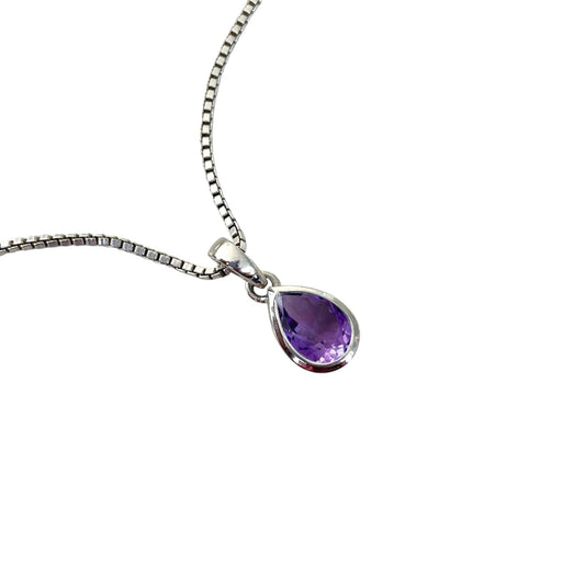 Minimalist Amethyst 925 Sterling Silver Pendant Healing Gemstone Amethyst Jewelry February Birthstone Jewelry Gifts for her Pear Dainty