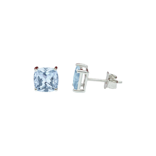 Blue Topaz Stud Earrings Handmade Prong Setting 925 Sterling Silver Natural Faceted Gemstone Earrings Jewelry