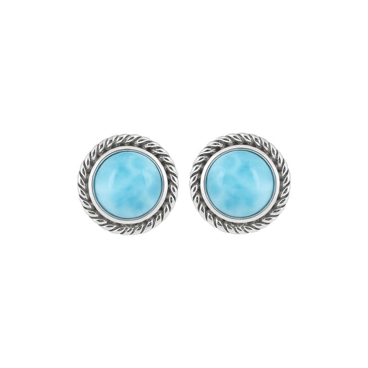 925 Sterling Silver Larimar Stud Earrings Ocean Blue Natural Gemstone Jewelry Handmade Twisted Wire Earrings