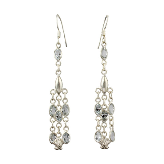 Long Dangle Blue Topaz Earrings Handmade 925 Sterling Silver Faceted Natural Gemstone Earrings Gift For Her