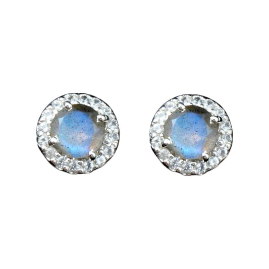 Natural Labradorite Earrings in 925 Sterling Silver 8mm Labradorite Stud Earrings Gemstone Studs Flower Earrings Gift for Her