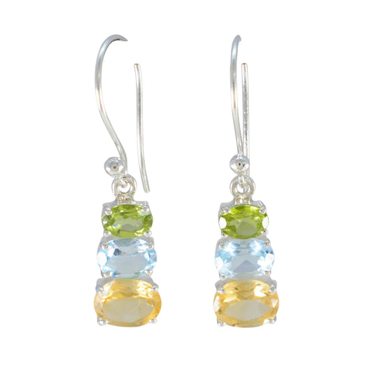 Peridot, Blue Topaz & Citrine Earrings Handmade 925 Sterling Silver Prong Setting Earrings Jewelry
