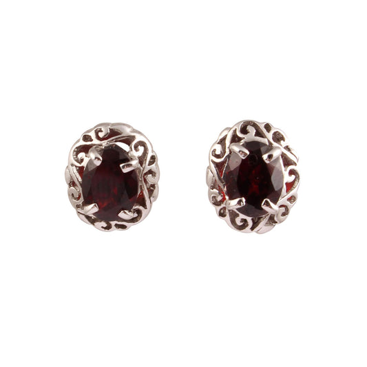 Unique Artisan Garnet Stud Earring Handmade 925 Sterling Silver Prong Setting Designer Earrings Jewelry
