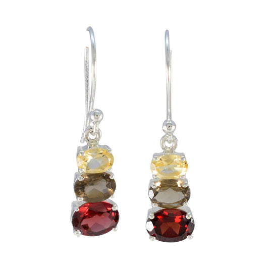 Citrine, Smoky Quartz & Garnet Earrings Handmade 925 Sterling Silver Prong Setting Earrings Jewelry