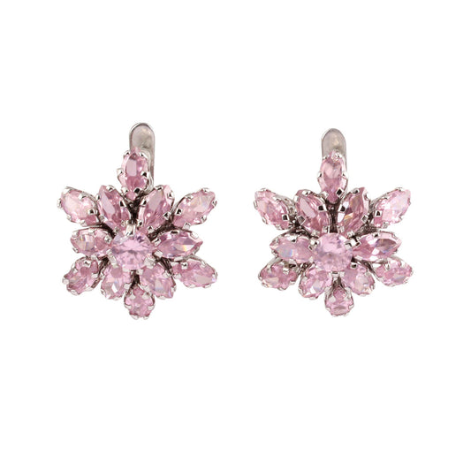 Floral Pink Topaz Earrings Handmade Prong Setting Designer 925 Sterling Silver Earrings with Russian Lock