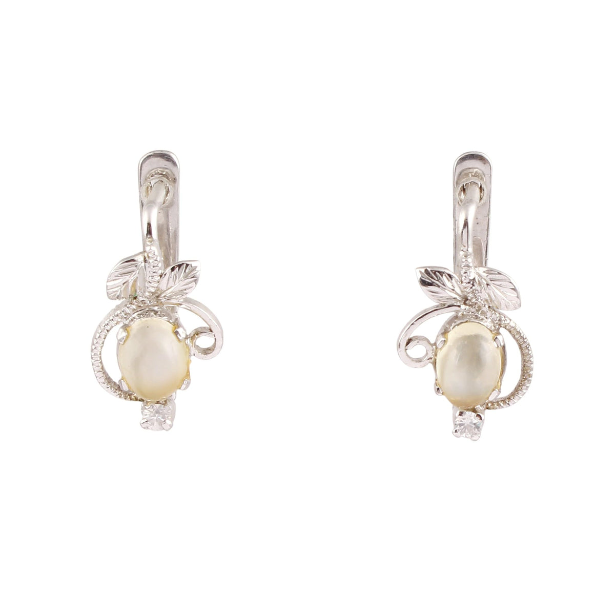 Yellow Cats Eye Earrings Handmade Prong Setting Designer Leaf Charm 925 Sterling Silver Earrings with Russian Lock