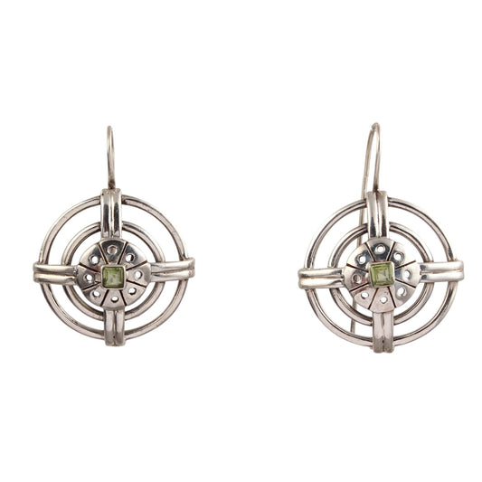 Round Designer Peridot Earrings Handmade 925 Sterling Silver Unique Artisan Vintage Dangle Earring