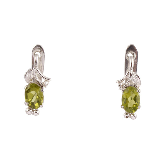 Natural Peridot Earrings with Leaf Charm Handmade 925 Sterling Silver Designer Prong Setting Lightweight Earrings with Russian Lock