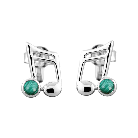 Music Note Gemstone Earrings Handcrafted 925 Sterling Silver Music Charm Stud Earrings (1, Sterling Silver, Malachite)