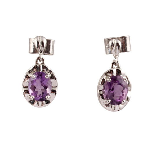 Natural Amethyst Drop Post Earrings Handmade Prong Setting 925 Sterling Silver Dangle Earrings Jewelry