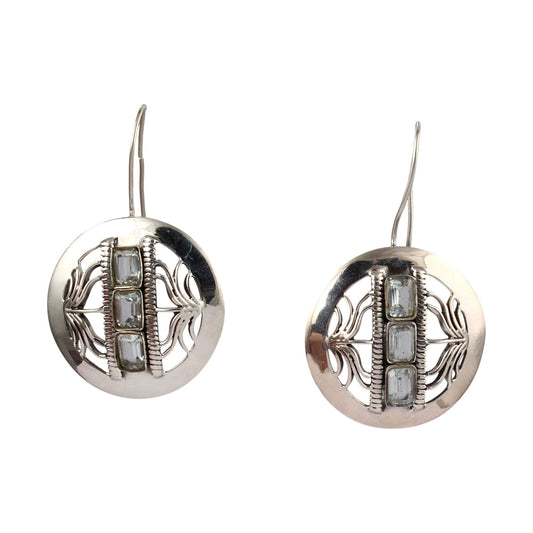 Boho Natural Blue Topaz Gemstone Earrings Handamde 925 Sterling Silver Designer Faceted Stone Earrings