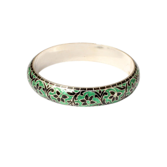 Meenakari Floral 925 Sterling Silver Enamel Bangle Handmade Vintage Bangle Bracelet Cloisonne Culture Style Jewelry