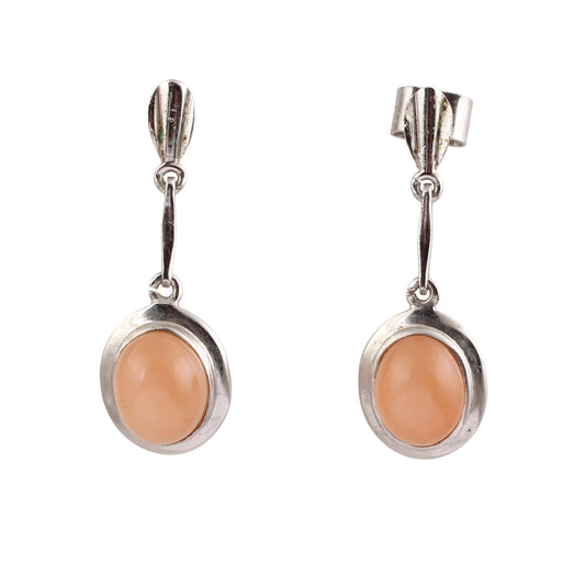 Peach Moonstone Dangle Earrings Handmade 925 Sterling Silver Designer Natural Gemstone Earrings