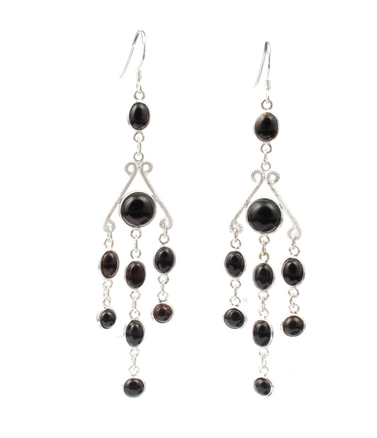 Chandelier Black Onyx Earrings in 925 Sterling Silver Handmade Bezel Multi Gemstone Dangle Earring Jewelry