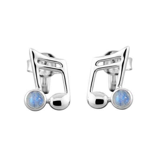 Music Note Gemstone Earrings Handcrafted 925 Sterling Silver Music Charm Stud Earrings (1, Sterling Silver, Moonstone)