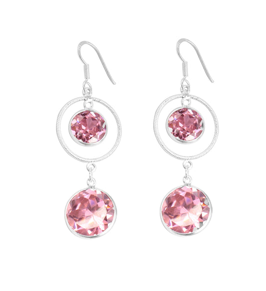 Pink Zircon Earrings in 925 Sterling Silver Handmade Round Shape Faceted Gemstone Earring Jewelry