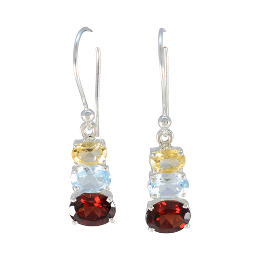 Citrine, Blue Topaz & Garnet Earrings Handmade 925 Sterling Silver Prong Setting Earrings Jewelry