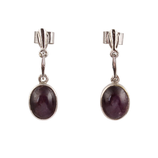 Natural Star Ruby Earrings Handmade Dangle 925 Sterling Silver Post Earrings Gift For Her