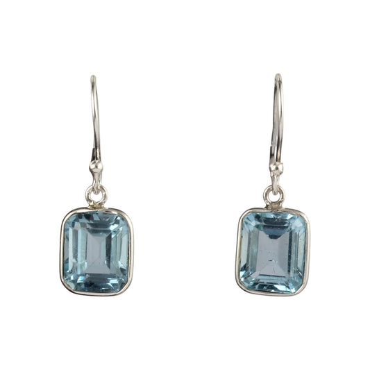 Blue Topaz Earrings Faceted Baguette Shape Natural Gemstone Handmade 925 Sterling Silver Earrings Jewelry