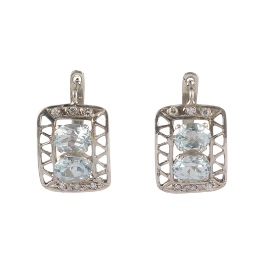 Elegant Blue Topaz Accented Geometric Drop Earrings Handmade 925 Sterling Silver Natural Gemstone Earrings