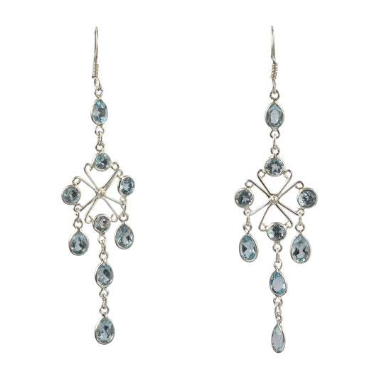 Long Dangle Blue Topaz Earrings Handmade 925 Sterling Silver Faceted Gemstone Earrings Gift For Her