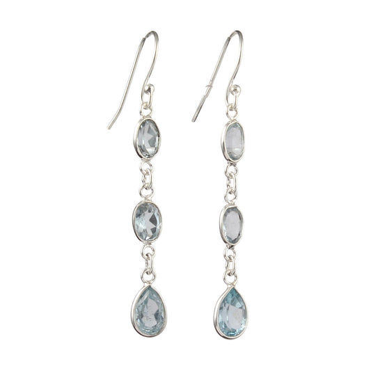 Dangle Natural Blue Topaz Earrings Handmade 925 Sterling Silver Faceted Gemstone Earrings Gift For Her