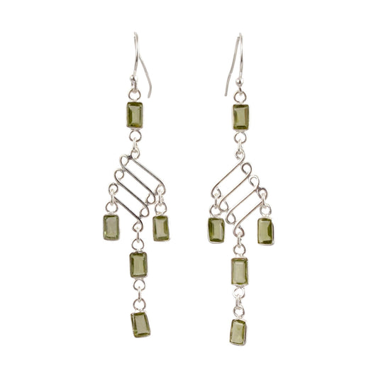 Statement Long Danglers Peridot Earring Handmade 925 Sterling Silver Jewelry Birthstone Earrings