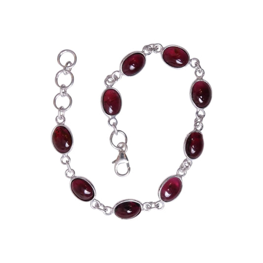 Red Garnet 925 Sterling Silver Bracelet Handmade January Birthstone Cabochon Bracelet