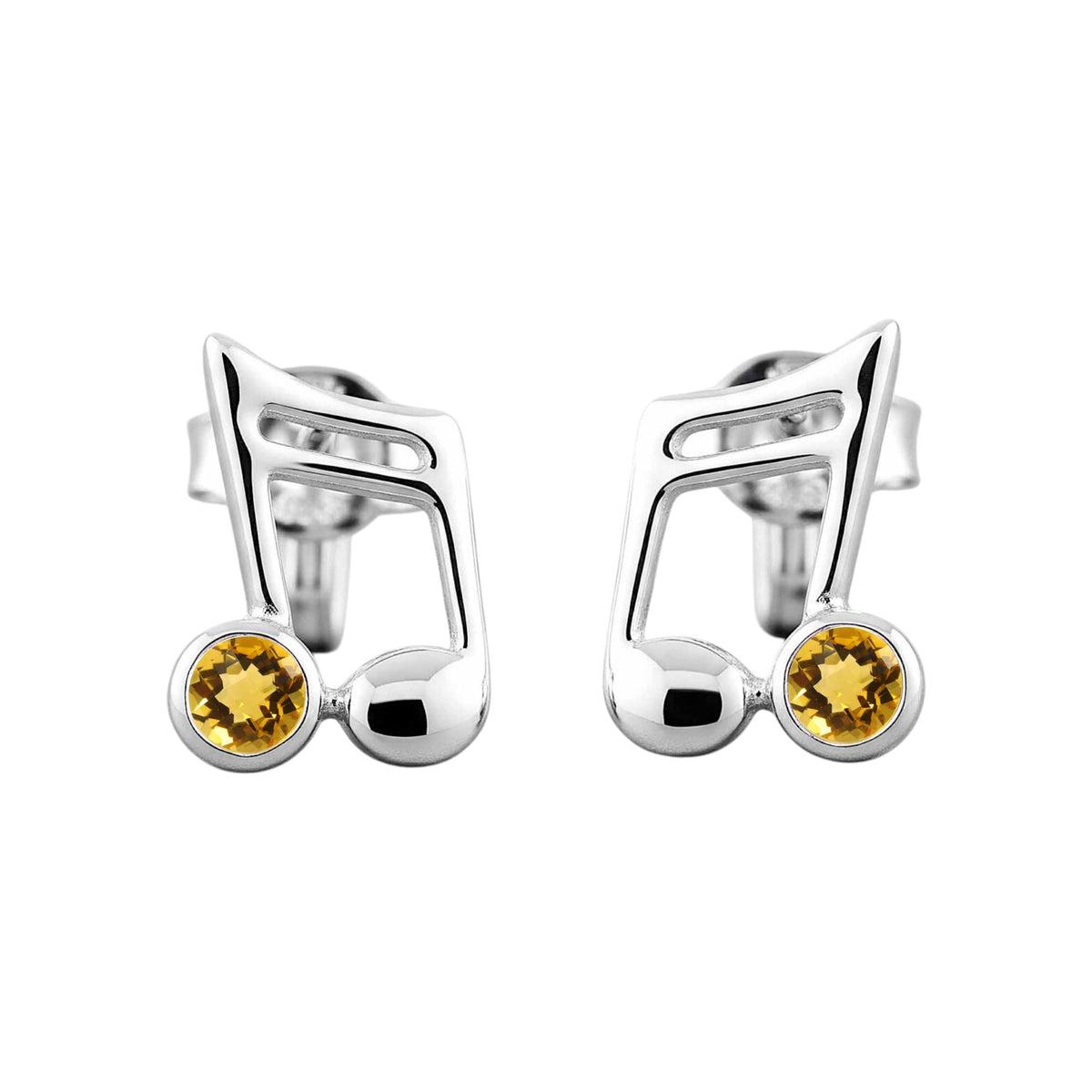 Music Note Gemstone Earrings Handcrafted 925 Sterling Silver Music Charm Stud Earrings (1, Sterling Silver, Citrine)