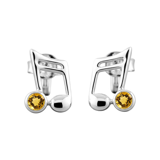 Music Note Gemstone Earrings Handcrafted 925 Sterling Silver Music Charm Stud Earrings (1, Sterling Silver, Citrine)
