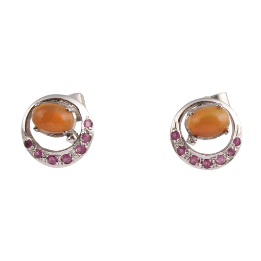 Ethiopian Fire Opal & Ruby Stud Earrings 925 Sterling Silver Jewelry Tiny Handmade Lightweight Jewelry Birthday Gift for Her