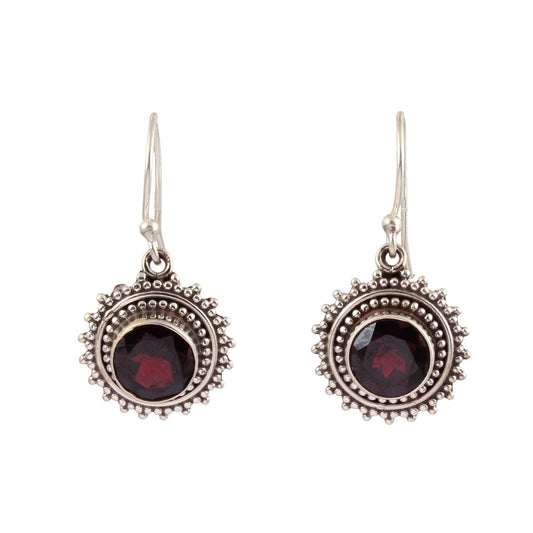Filigree Garnet Earrings Handmade Natural Red Gemstone 925 Sterling Silver Dangle Earrings Jewelry