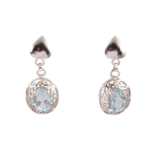 Blue Topaz Dangle Earrings Handmade 925 Sterling Silver Designer Prong Setting Faceted Gemstone Earrings